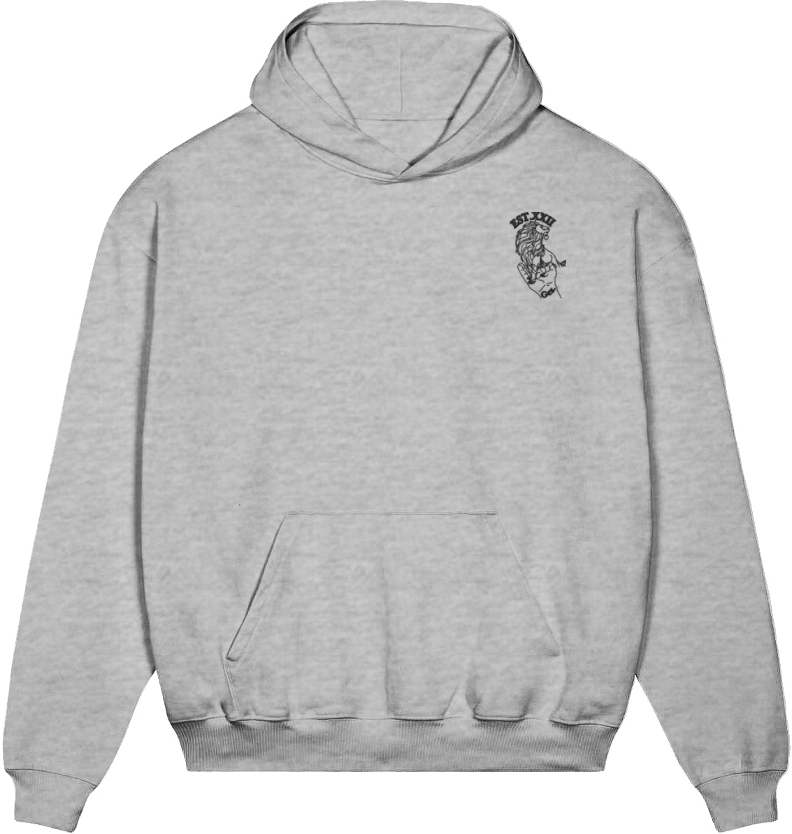 Hoodie schwarz mit EST.-Löwe aus 100% Baumwolle