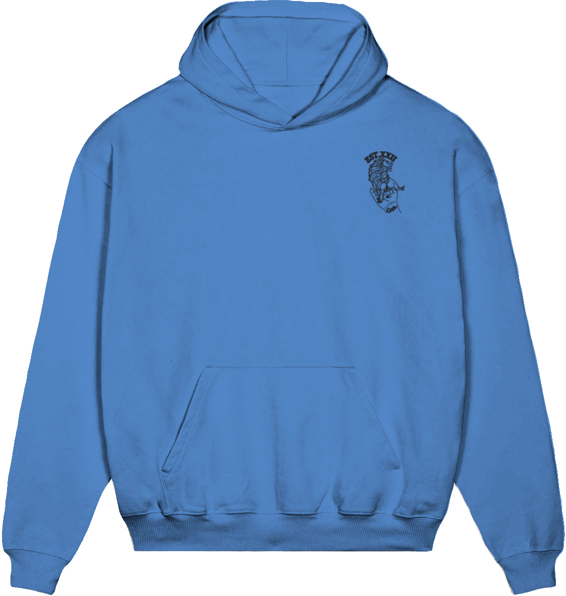 Hoodie schwarz mit EST.-Löwe aus 100% Baumwolle
