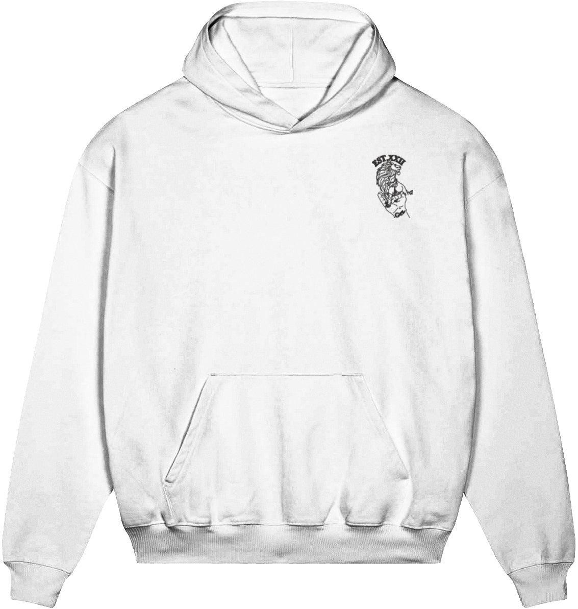 Hoodie schwarz mit EST.-Löwe aus 100% Baumwolle