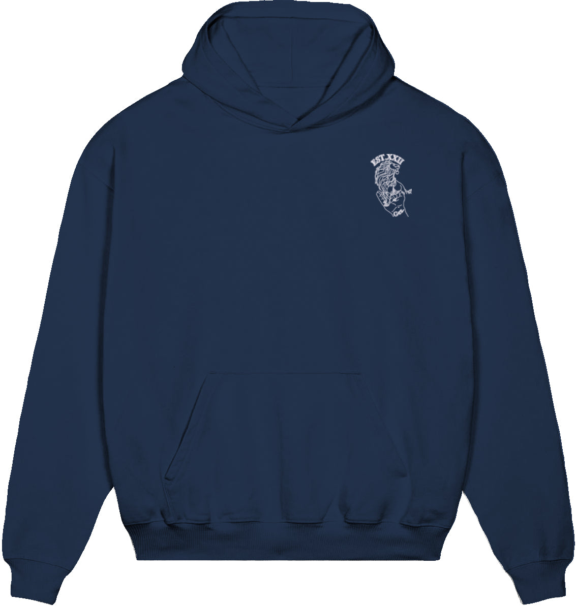 Hoodie schwarz mit EST.-Löwe aus 100% Baumwolle