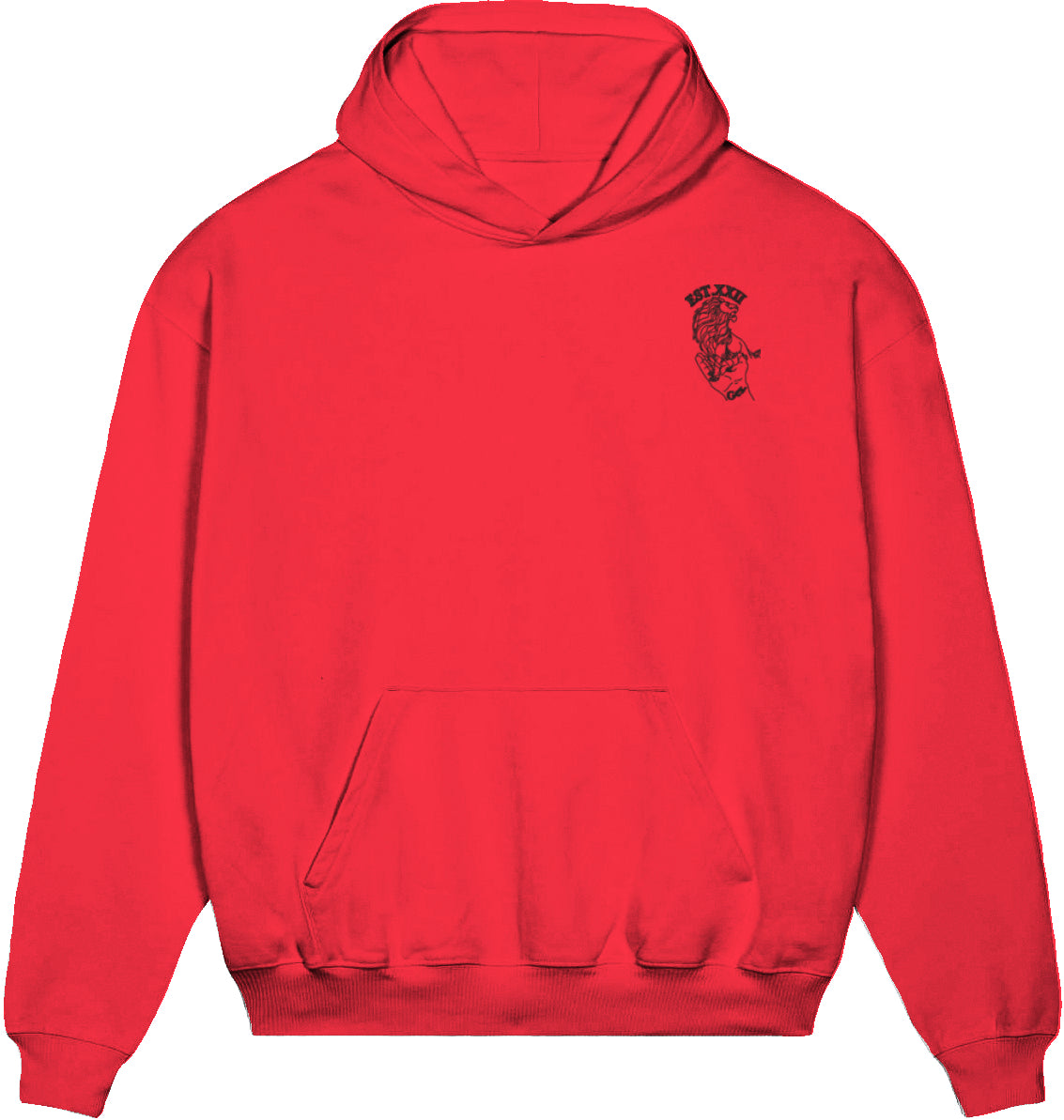 Hoodie schwarz mit EST.-Löwe aus 100% Baumwolle