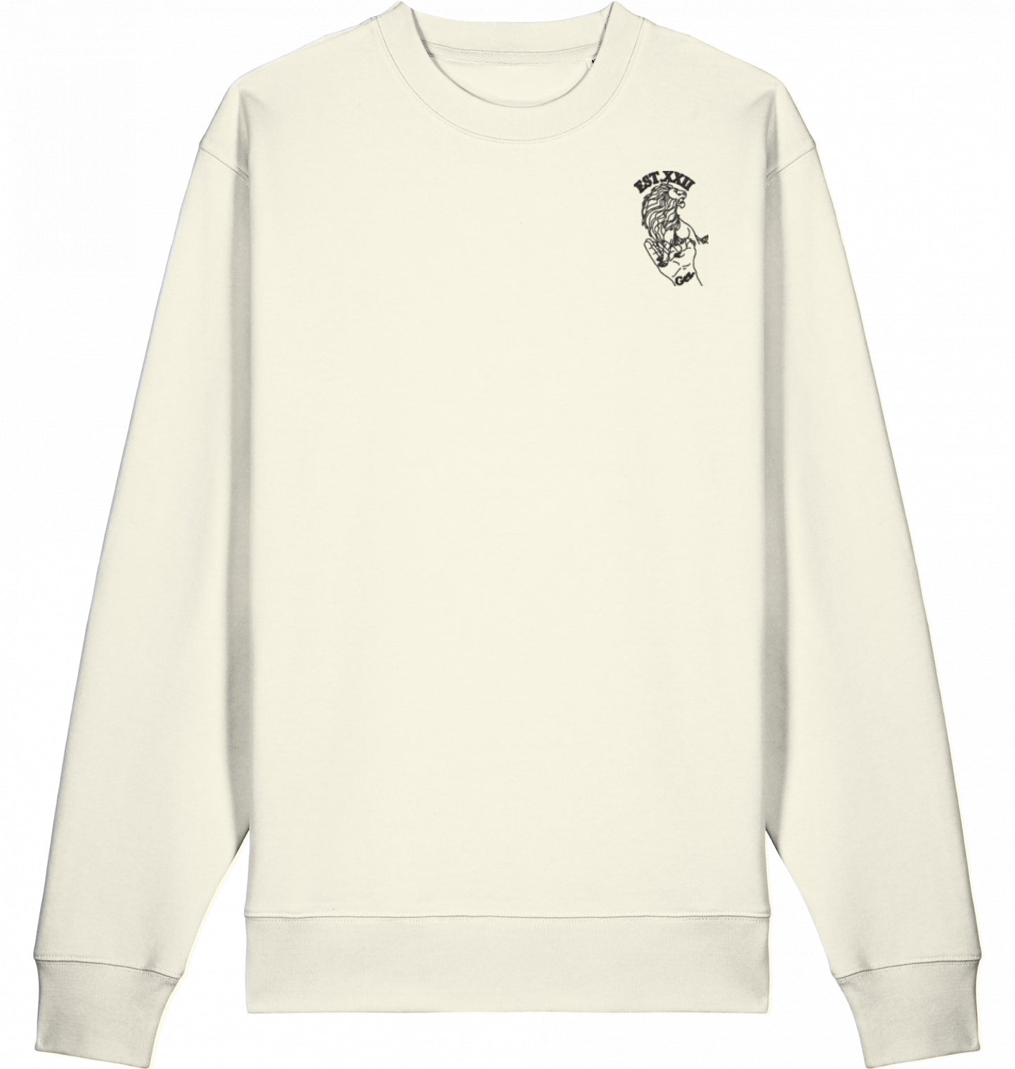 Sweatshirt weiss mit EST.-Löwe aus 100% Baumwolle